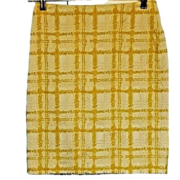 Talbots Women’s  Skirt Size 2 Petite Yellow White Plaid Textured Lined Pencil - Picture 1 of 7